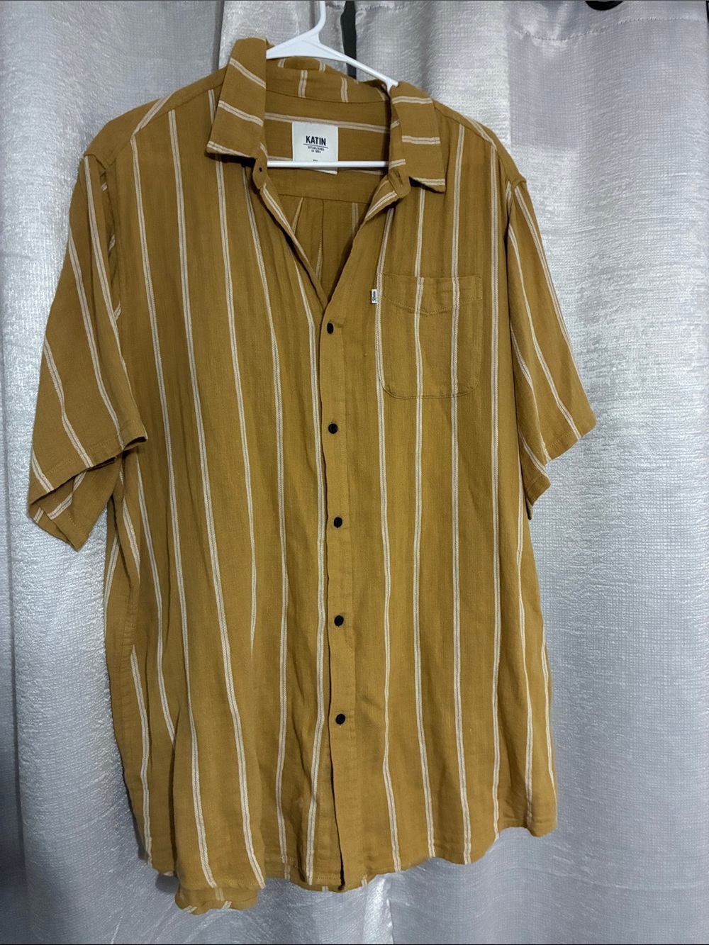 Katin Men's Mustard Yellow Vertical Stripe Short-Sleeve Shirt